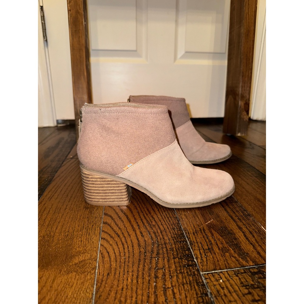 TOMS Suede Block Heel Ankle Boots Taupe Pink Women's Size‎ 7 UK 5 EU 37.5 - Picture 3 of 7